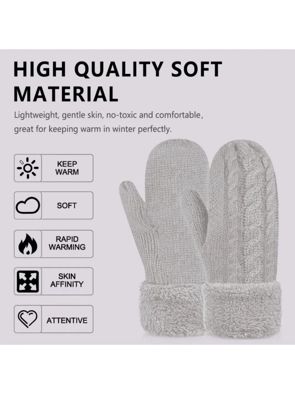 Cozy Wool Knit Winter Gloves for Women - Warm Lining Thick Mittens for Cold